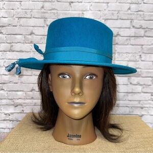 Zephyr Women's Blue Felt Hat Ribbon Tassels Henry Pollack New York Vintage UNION
